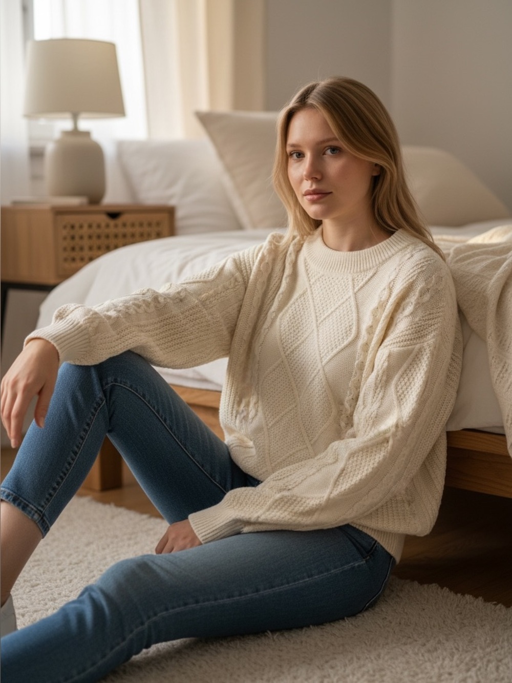Universal Thread Cream Cable Knit Crewneck Sweater